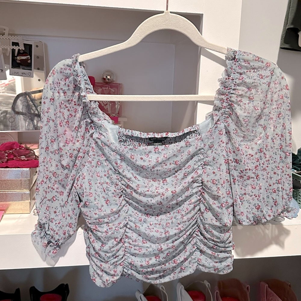 Blue Pink Floral Top